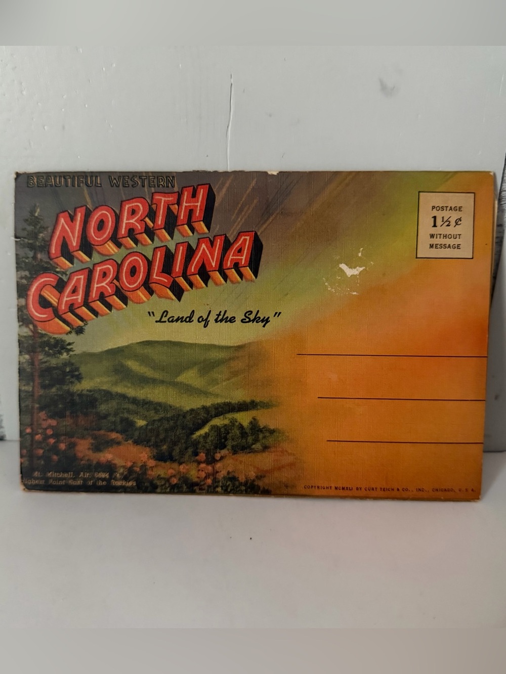 Postcard Folder North Carolina NC Western Mt. Mitchell Lover's Leap Linen Teich